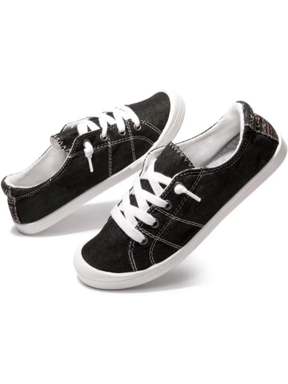 Women's Black Tennis Shoes Classic Canvas Low Top Athletic Running Sneakers